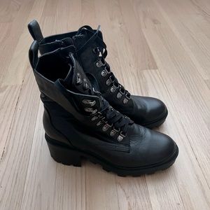 B.P black leather lace up combat boots